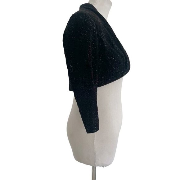 Alex Evenings Size 6 Petite Top Blouse Shrug Black Open Front Cardigan - Picture 3 of 6